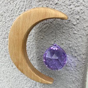 Crescent Moon Rainbow Maker Clear Quartz Crystal and purple glass prism